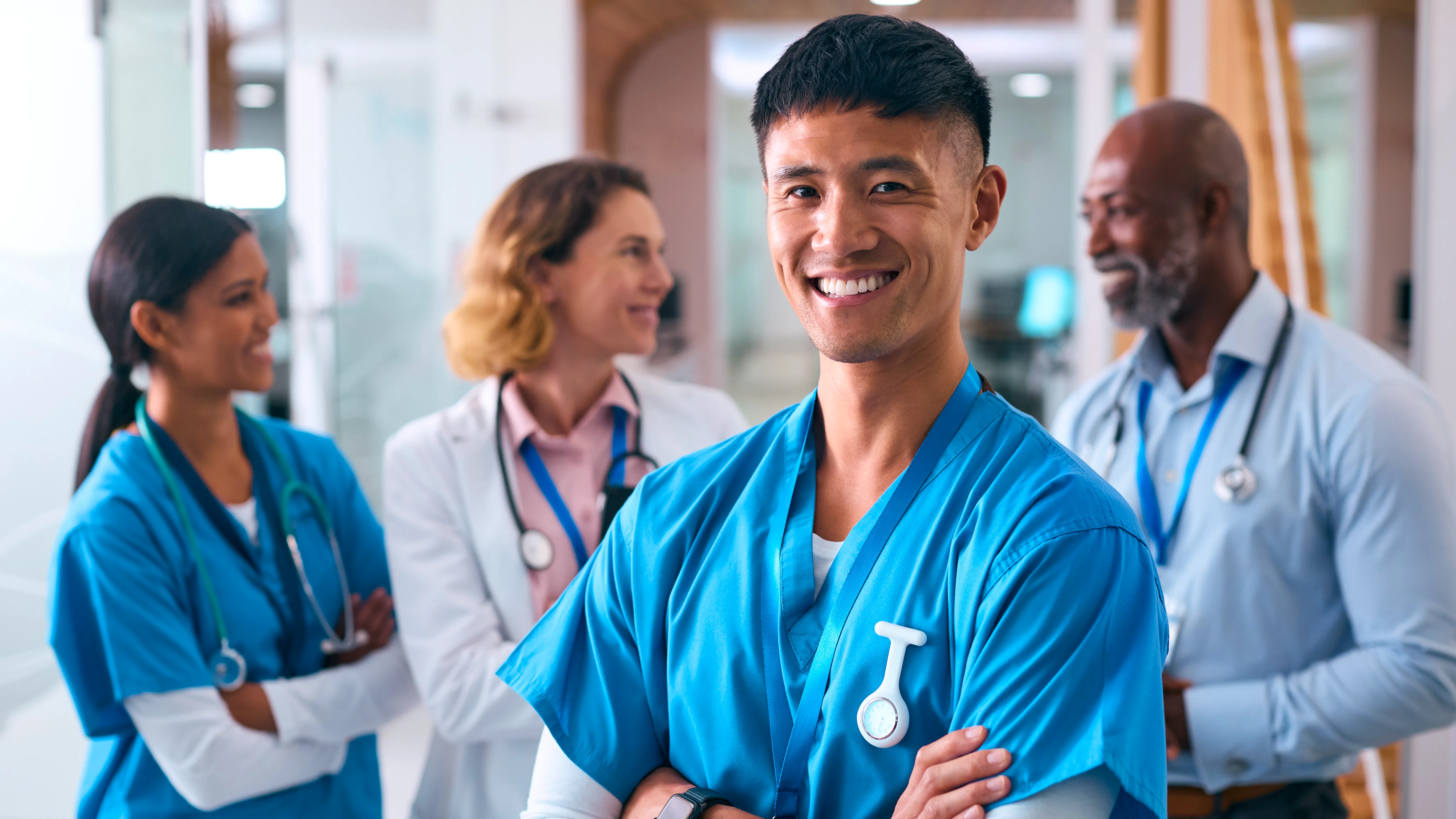 Smiling multicultural medical team